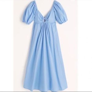 Abercrombie & Fitch Blue O-Ring Puff Sleeve Midi Dress - Size M.